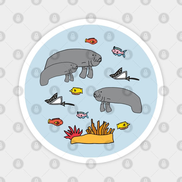 Manatee with colorful fish Magnet by Anke Wonder 